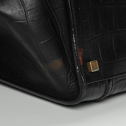 Celine Crocodile Embossed Calfskin Medium Phantom Luggage Black 8 of 10