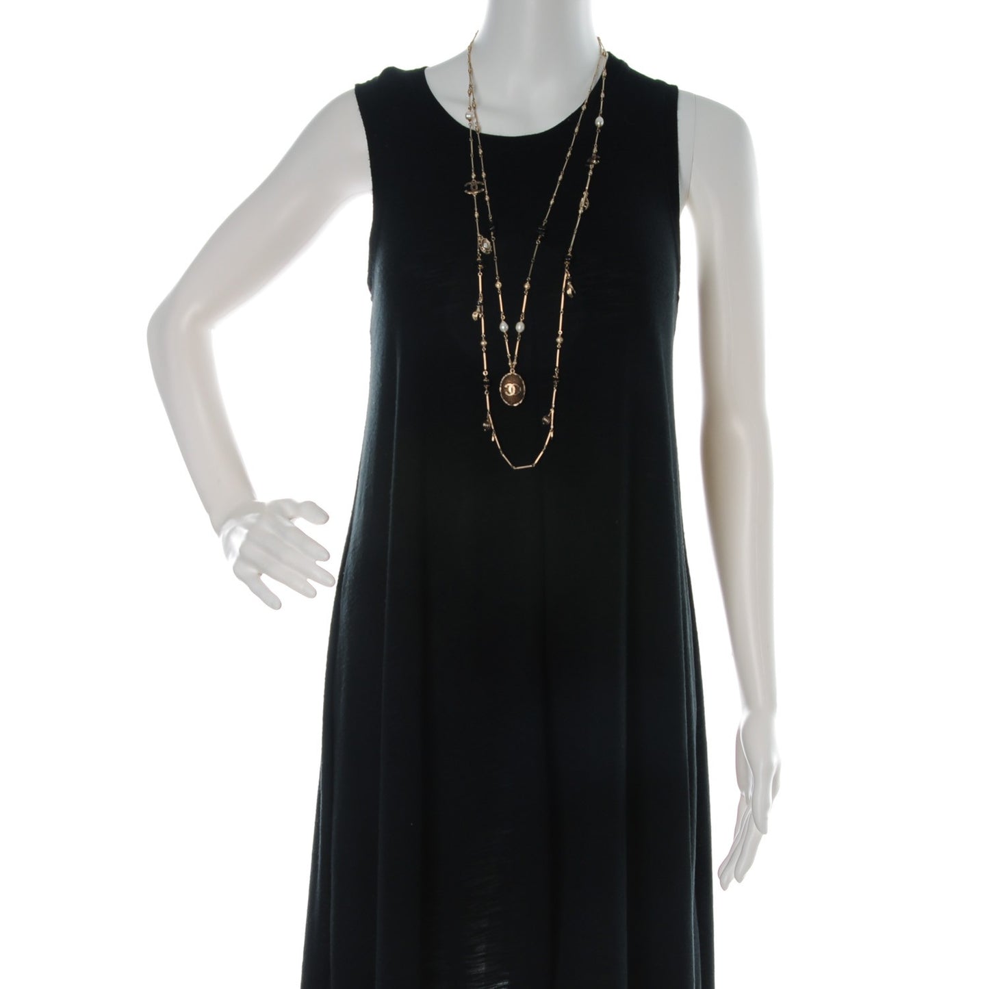 Pearl Stone CC Long Double Strand Necklace Black Gold