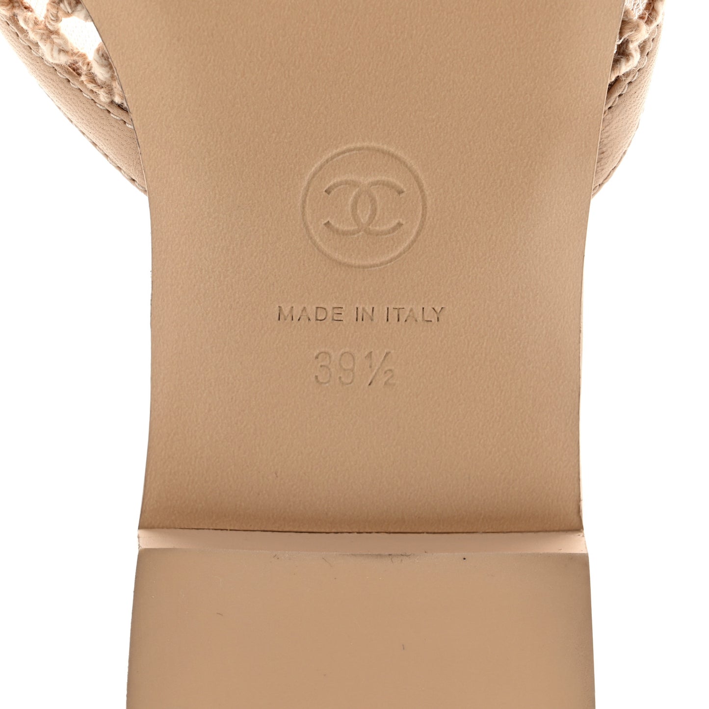 Mesh Cotton Lambskin CC Coco Beach Flat Mules 39.5 Light Beige