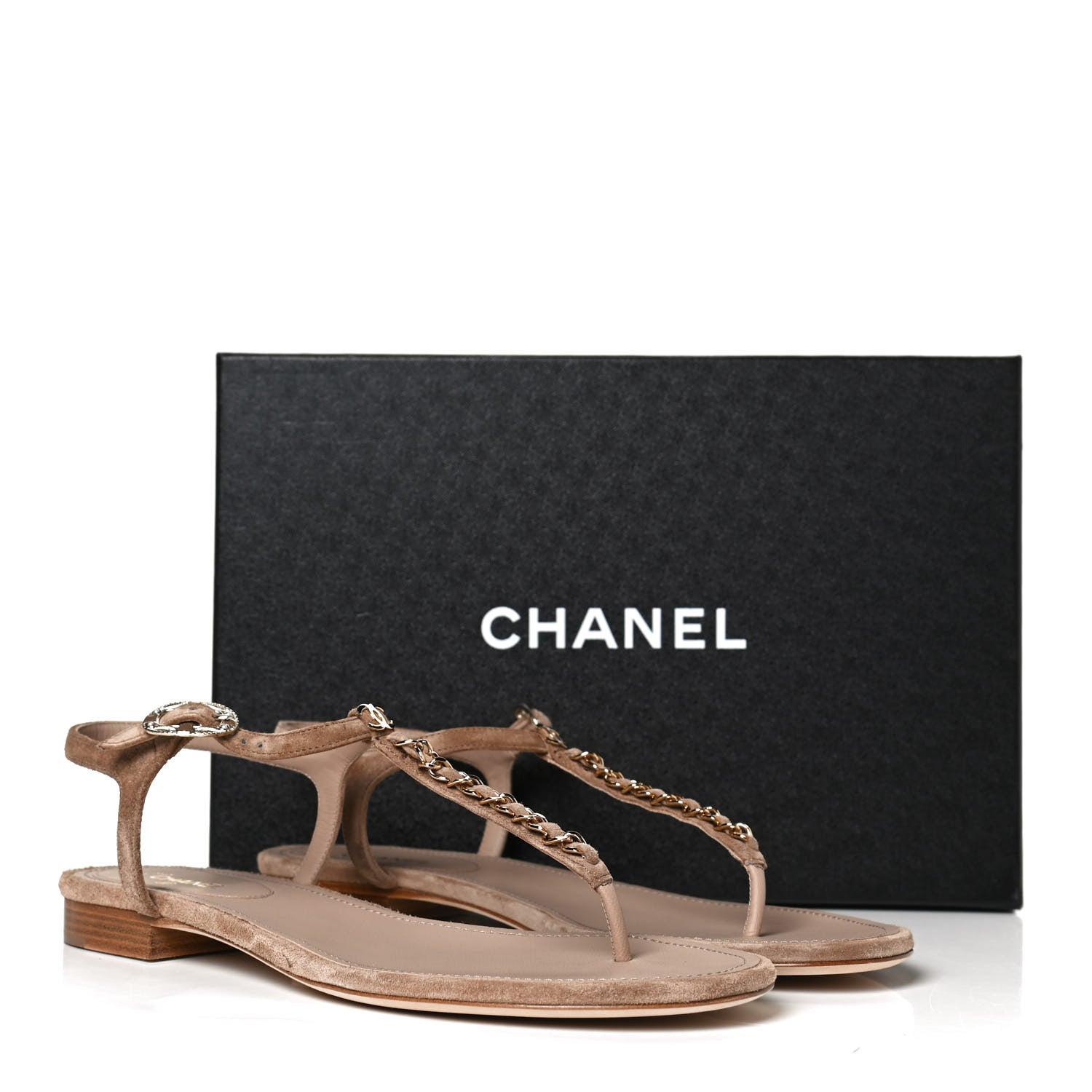 Chanel Suede Calfskin Chain Thong Sandals 41 Beige 10 of 10