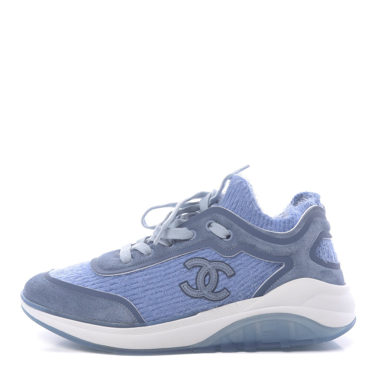 Chanel Suede Calfskin Stretch Fabric CC Sneakers 37.5 Light Blue 1 of 7