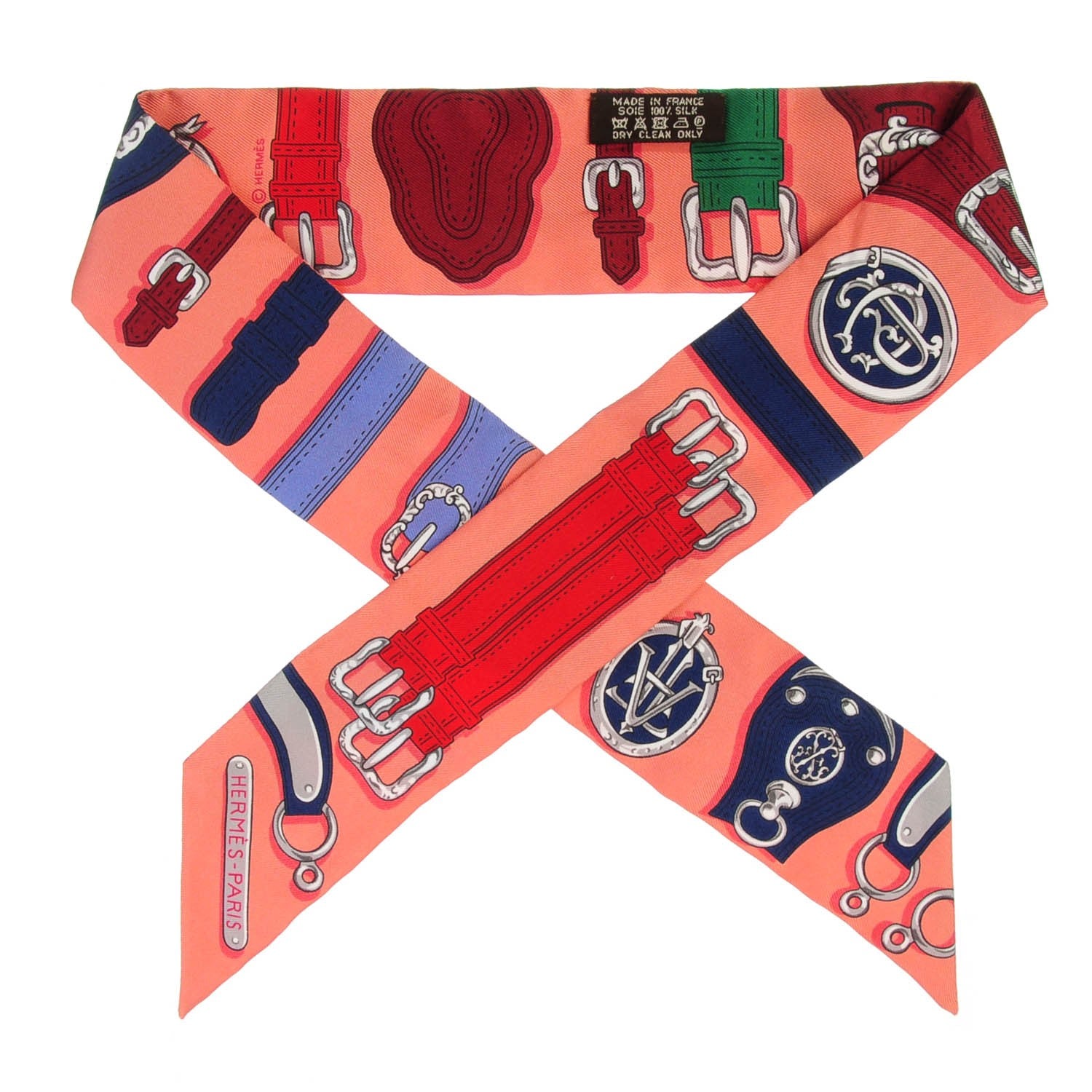 Hermes Silk Harnais Des Presidents Twilly Rose Poudre Bleu Vert 1 of 6