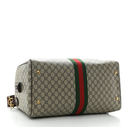 Gucci GG Supreme Monogram Textured Dollar Calfskin Web Medium Ophidia Carry-On Duffle Bag Beige Ebony New Acero 4 of 13