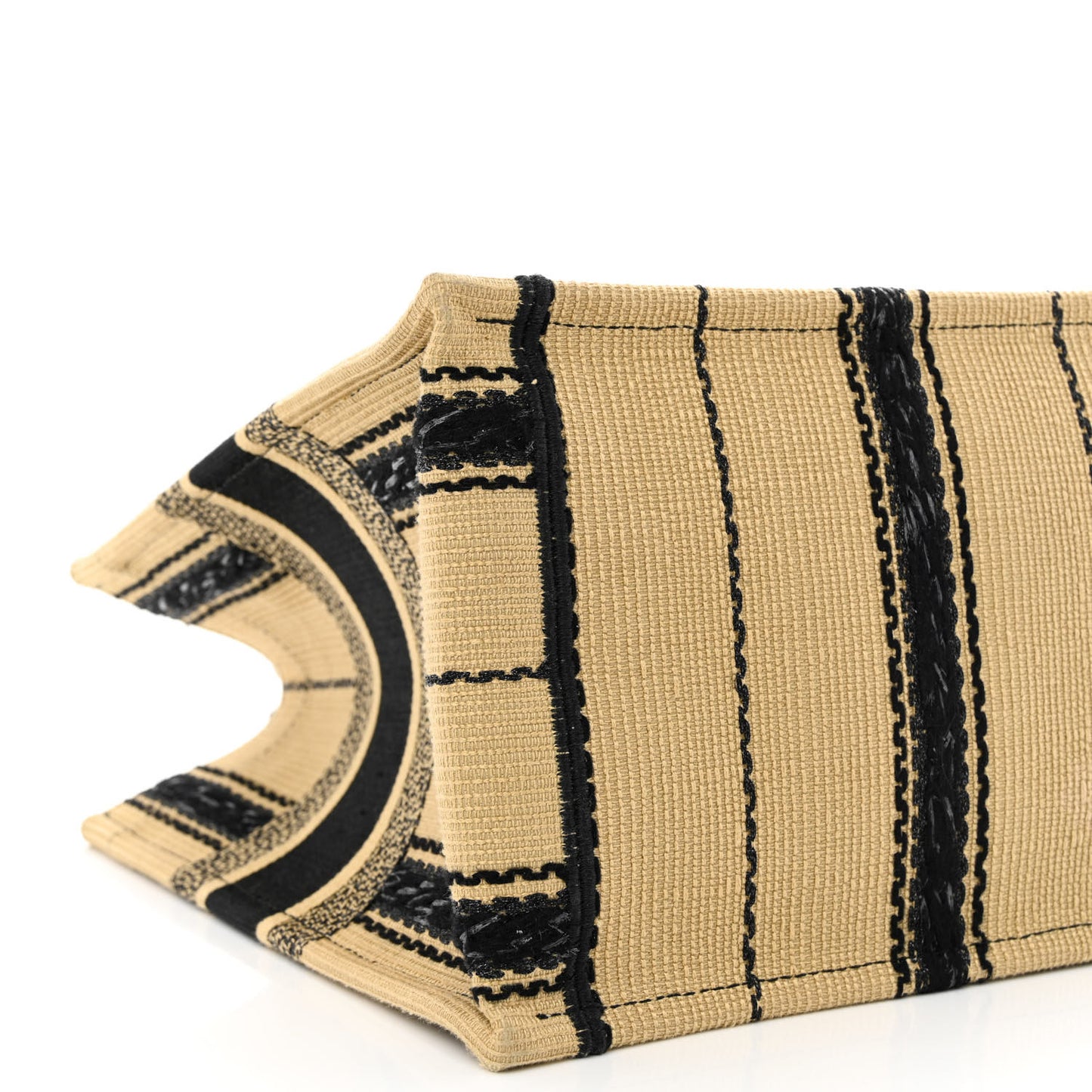 Canvas Embroidered Medium Bayadere Book Tote Black Beige