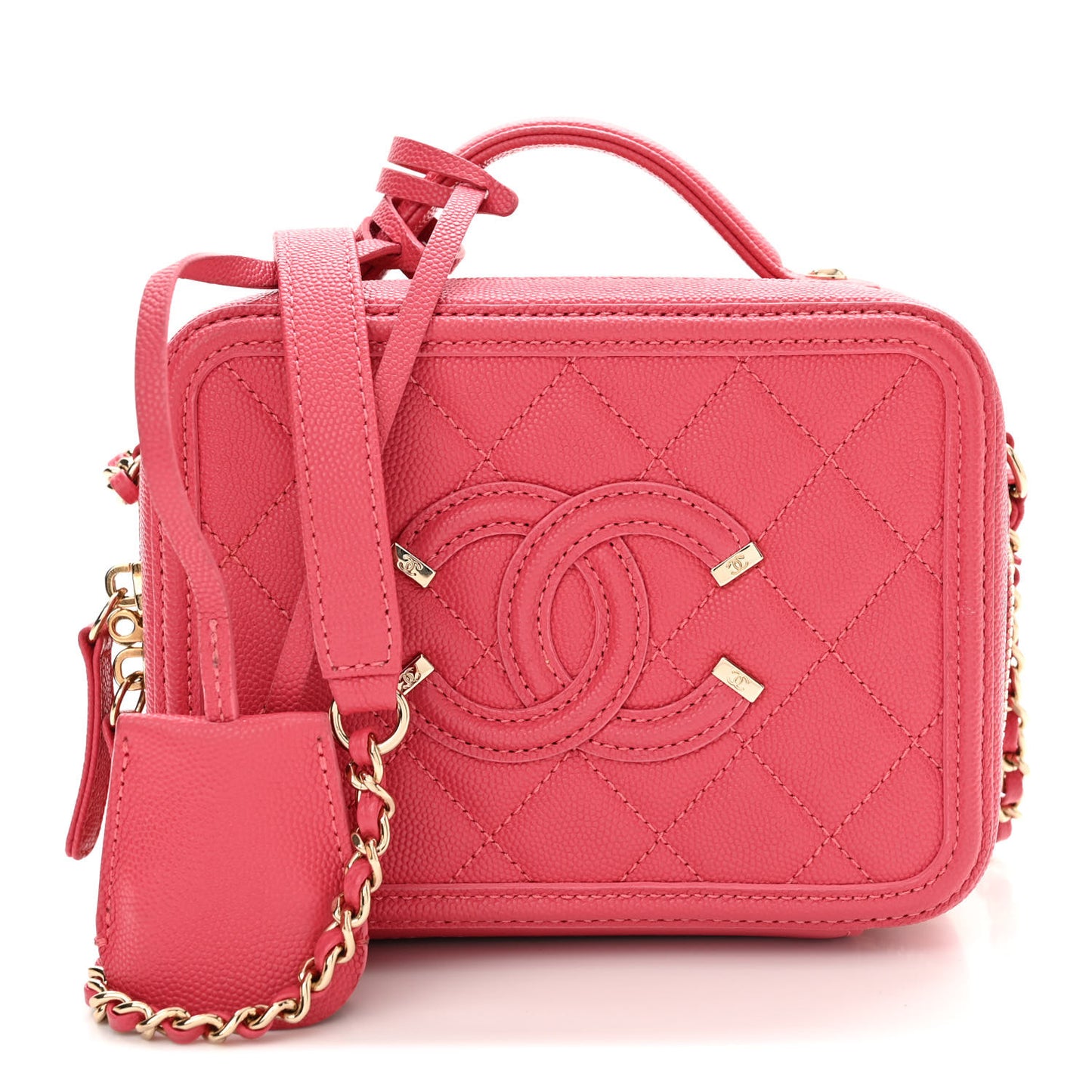 Caviar Quilted Small CC Filigree Vanity Case Rose