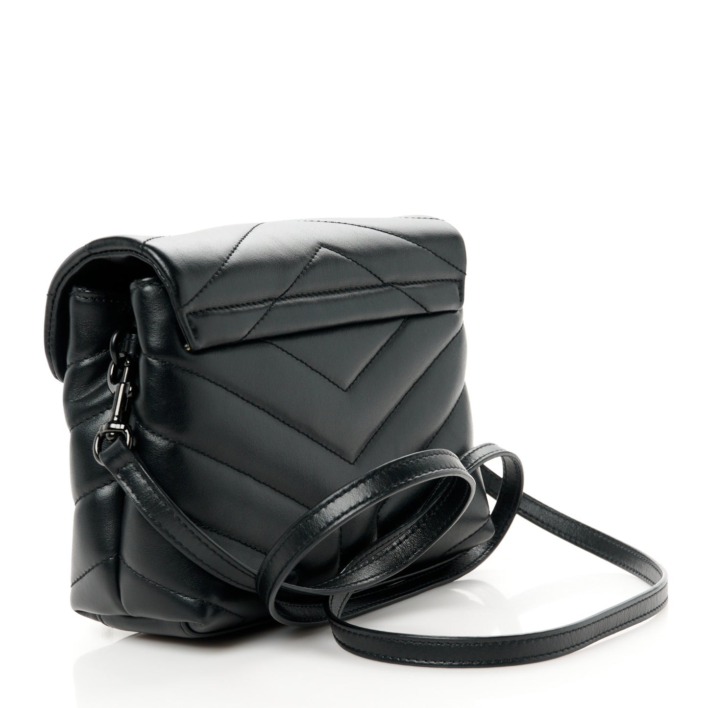 Calfskin Y Quilted Monogram Monochrome Toy Loulou Crossbody Bag Black