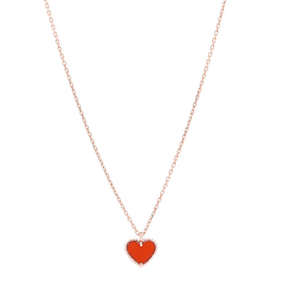 Van Cleef & Arpels 18K Rose Gold Carnelian Sweet Alhambra Heart Pendant Necklace 1 of 6