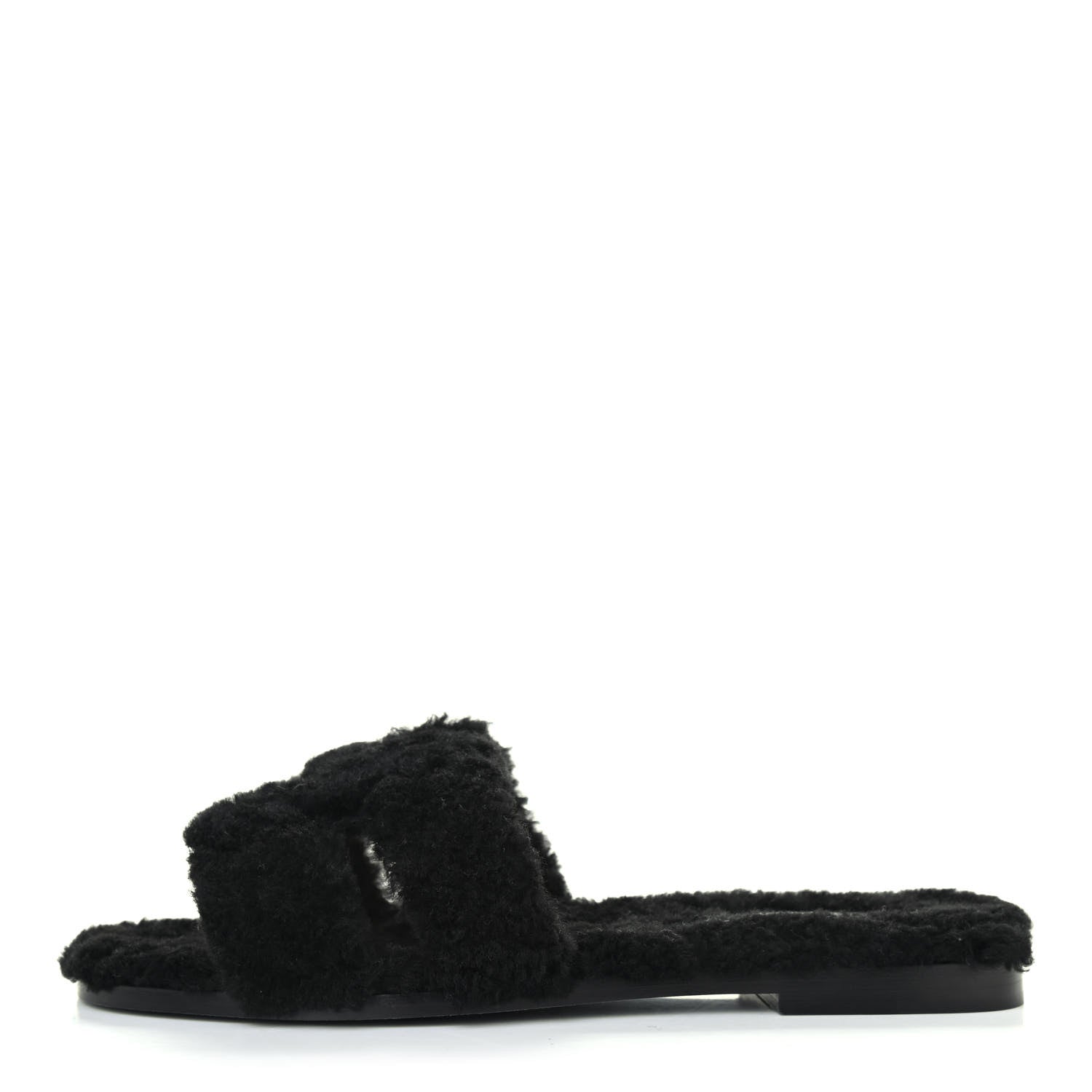 Hermes Woolskin Oran Sandals 38 Black 1 of 4