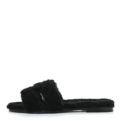 Hermes Woolskin Oran Sandals 38 Black 1 of 4