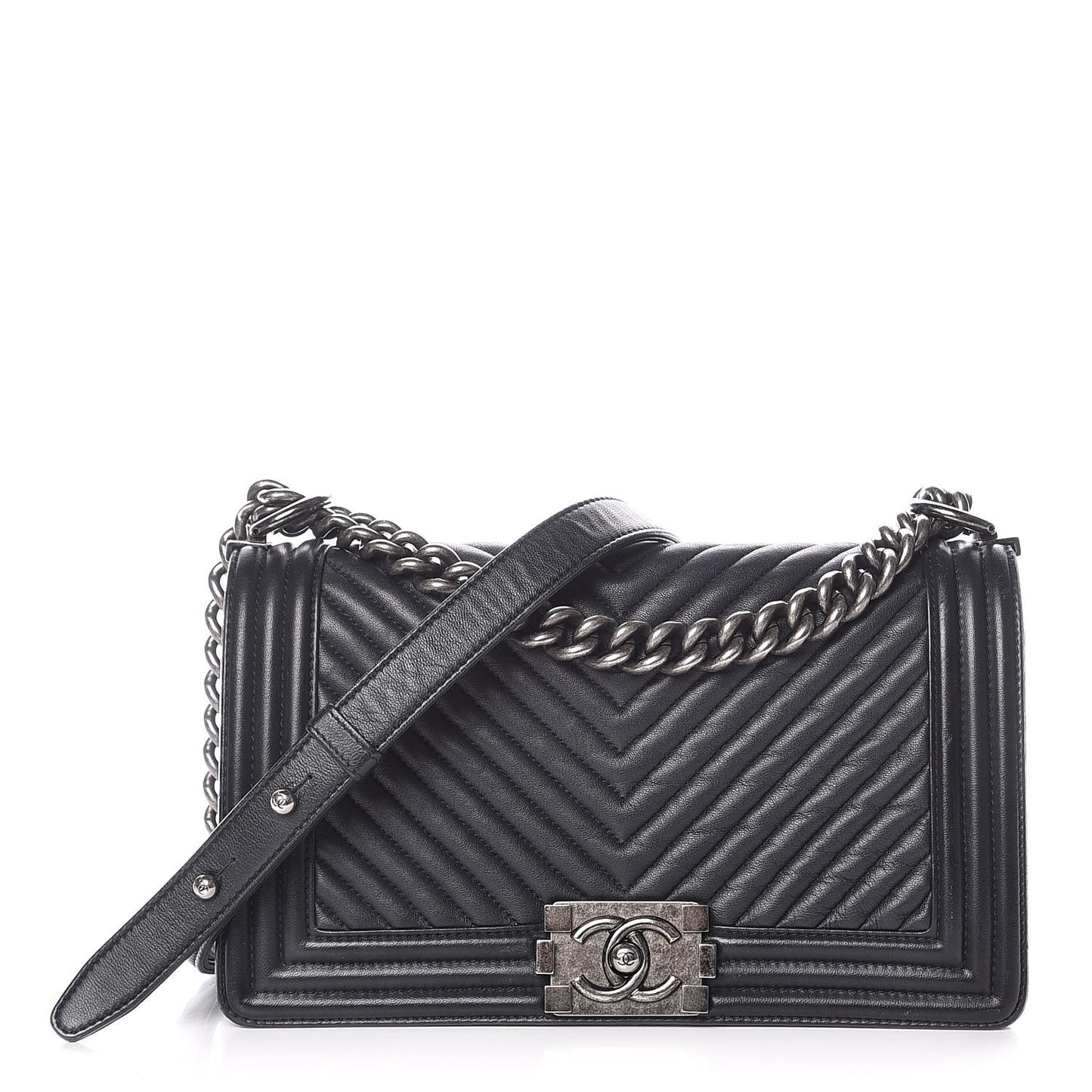 Calfskin Chevron Quilted Medium Boy Flap Dark Navy Blue