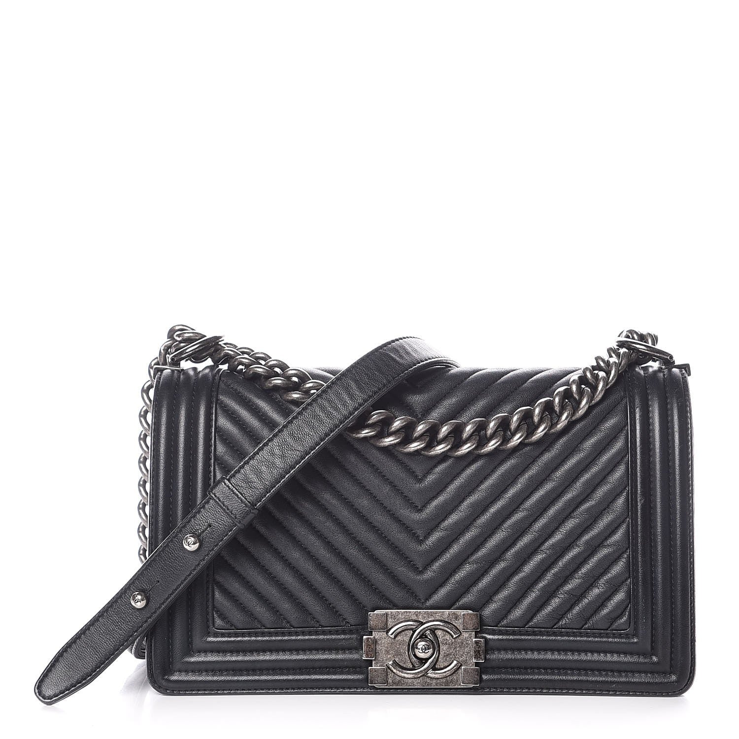 Chanel Calfskin Chevron Quilted Medium Boy Flap Dark Navy Blue 8 of 14