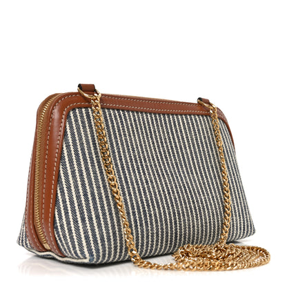 Celine Canvas Calfskin Striped Triomphe Clutch On Chain Navy Blue Tan 3 of 9