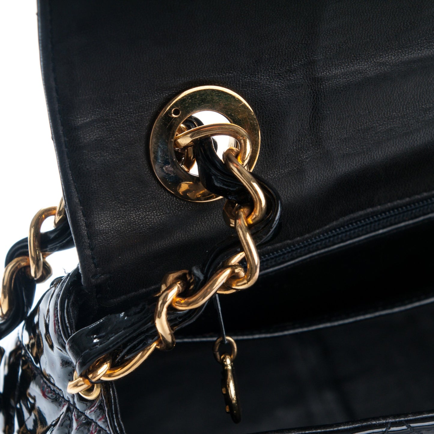 Patent Quilted Medium Single Flap Black