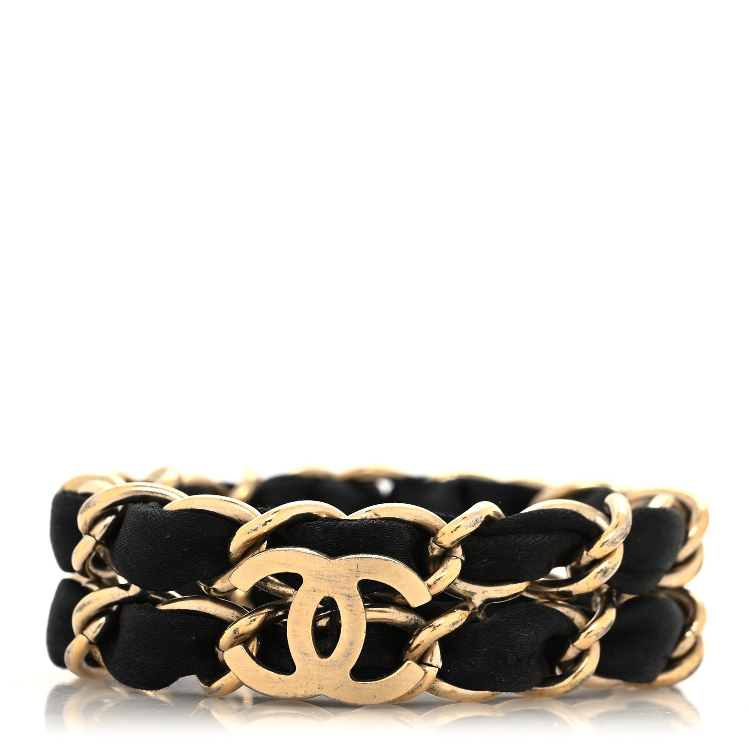 Chanel Silk Metal CC Double Chain Bracelet Black Gold 1 of 3
