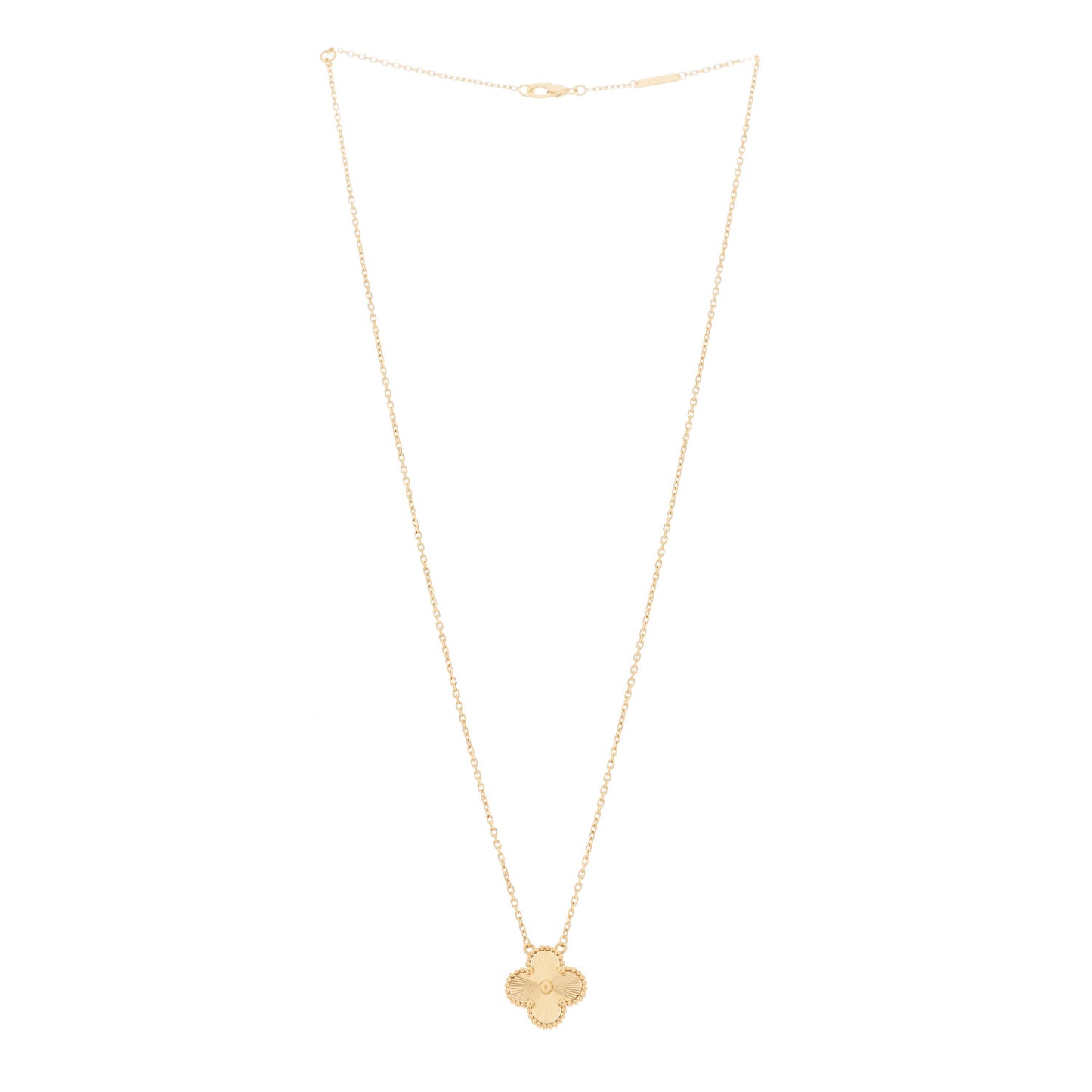 18K Yellow Gold Guilloche Vintage Alhambra Pendant Necklace