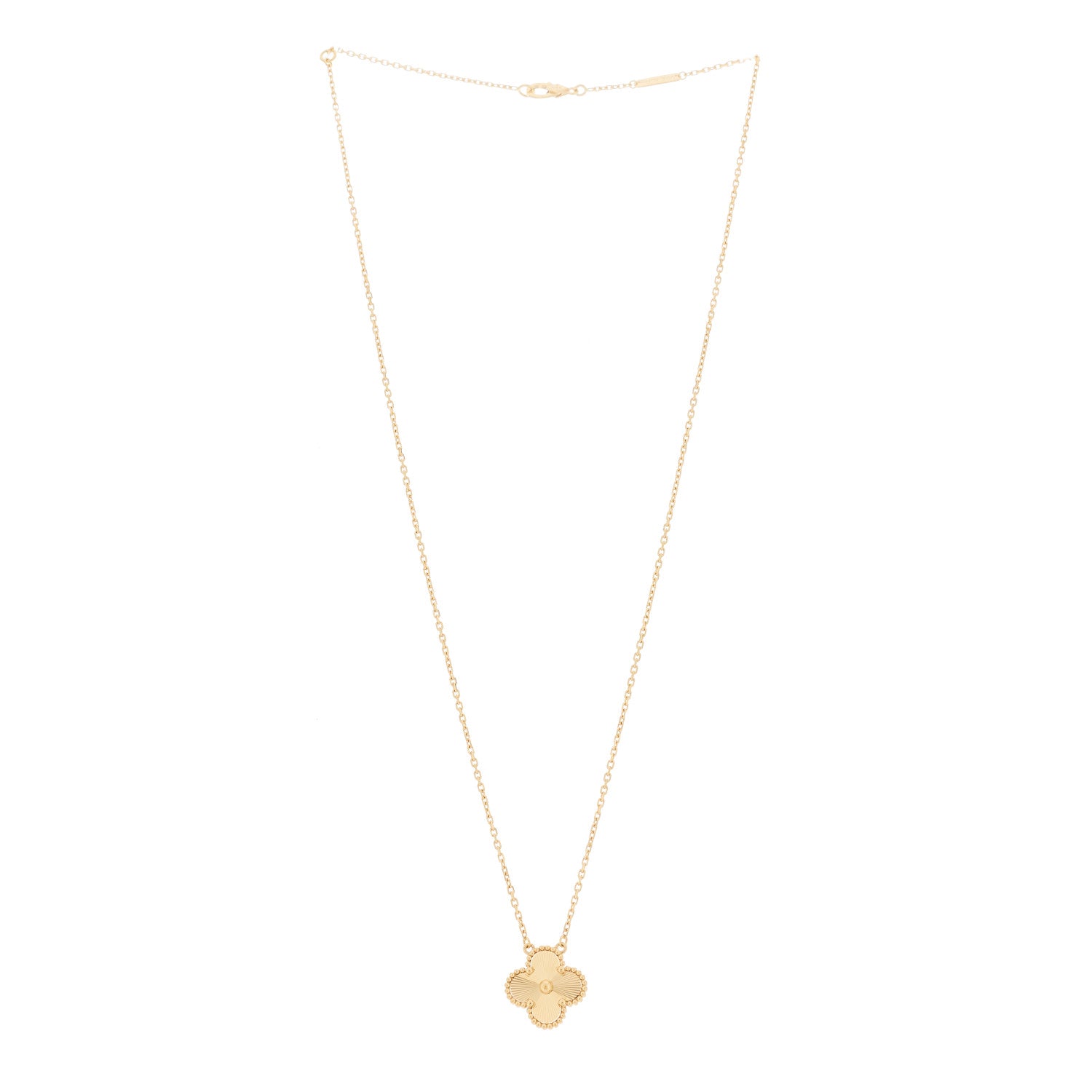 Van Cleef & Arpels 18K Yellow Gold Guilloche Vintage Alhambra Pendant Necklace 3 of 5