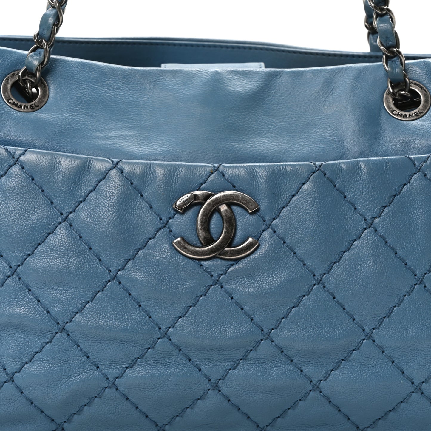 Calfskin Medium Stitch It Tote Blue