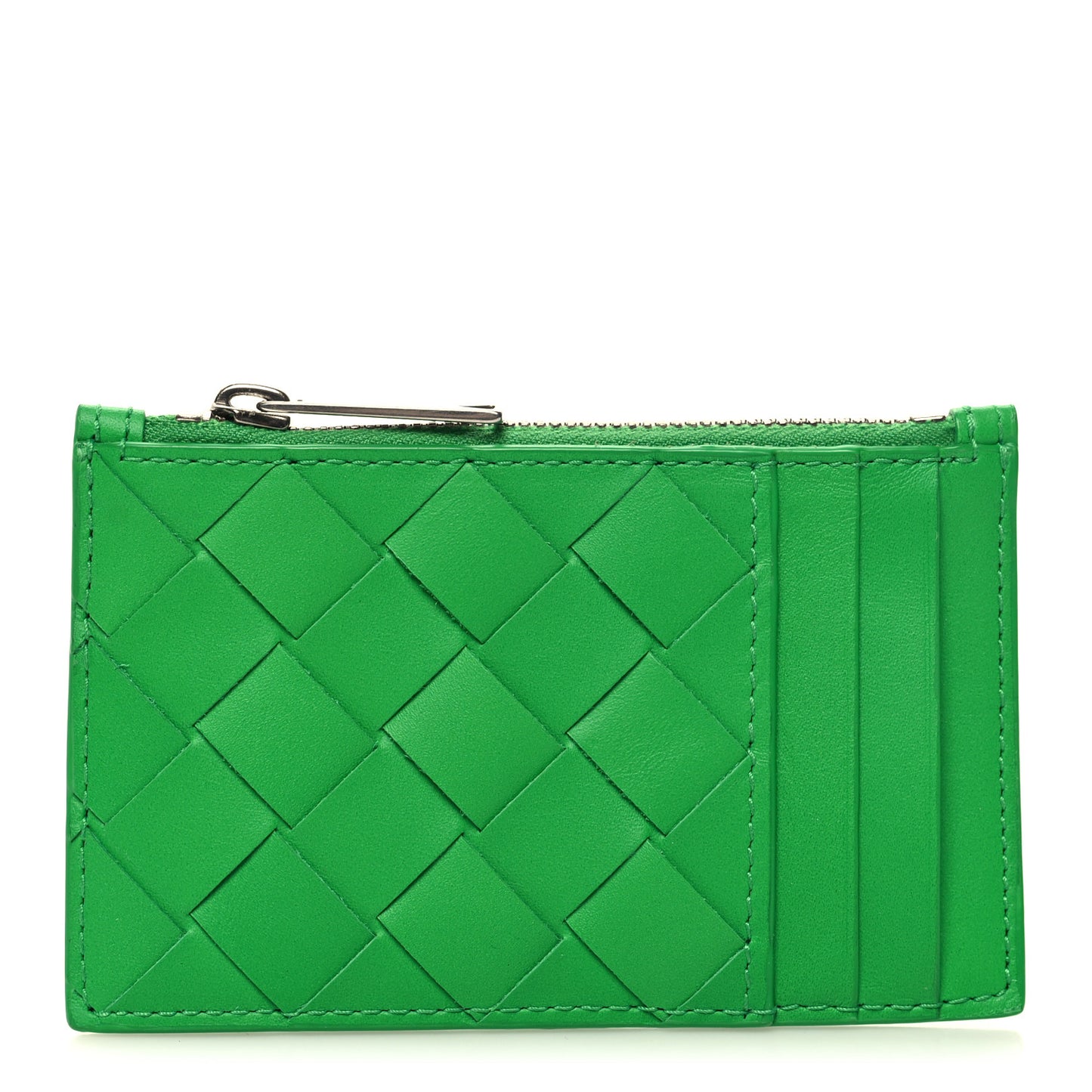 Calfskin Intrecciato Zip Card Holder Parakeet