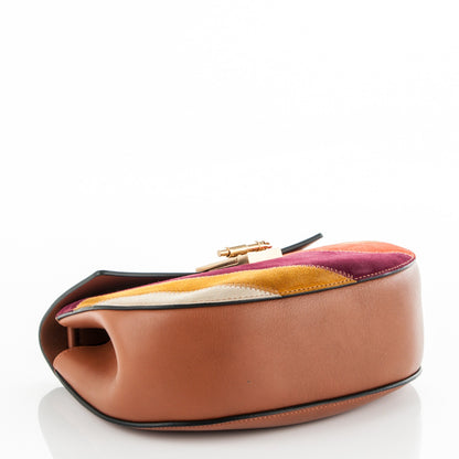 Chloe Calfskin Suede Rainbow Patchwork Drew Shoulder Bag Caramel 4 of 6