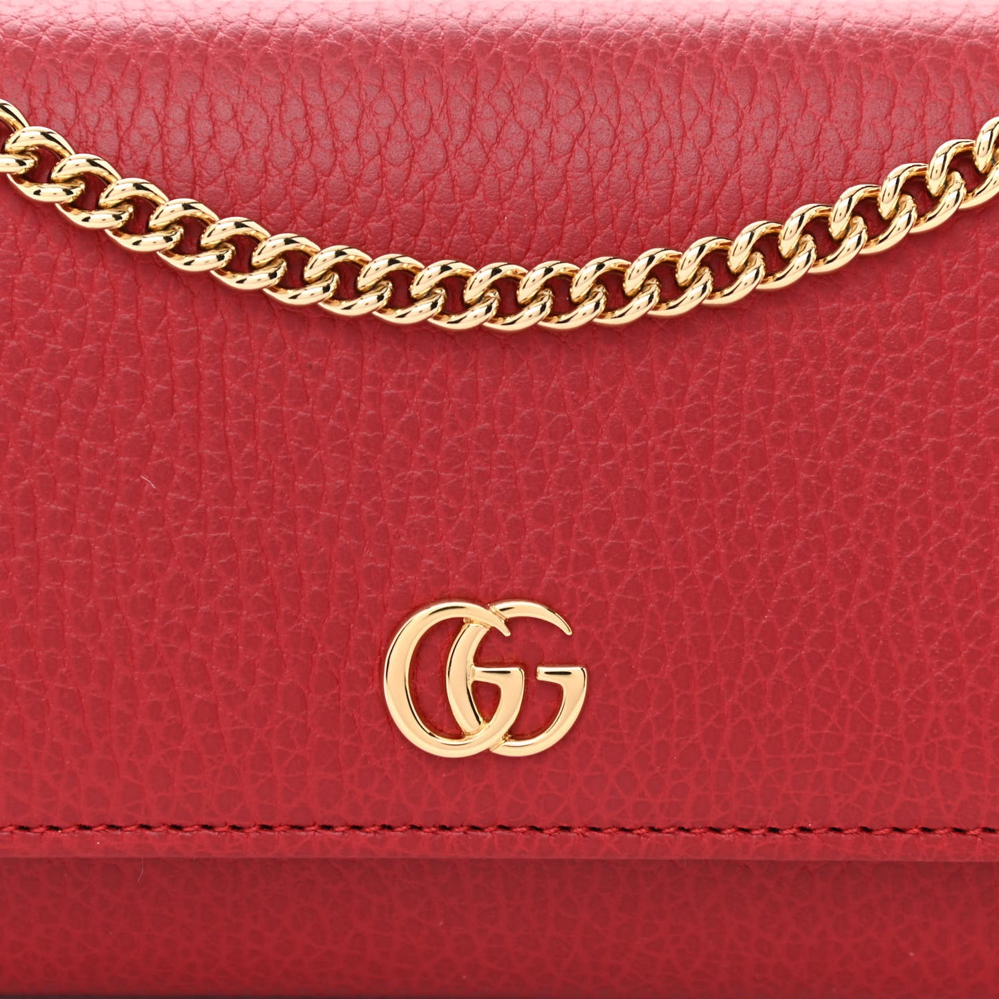 Dollar Calfskin Petite GG Marmont Wallet Chain Bag Hibiscus Red