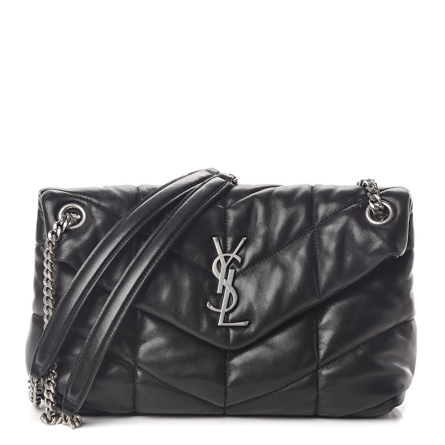 Lambskin Quilted Small Loulou Puffer Monogram Chain Satchel Black