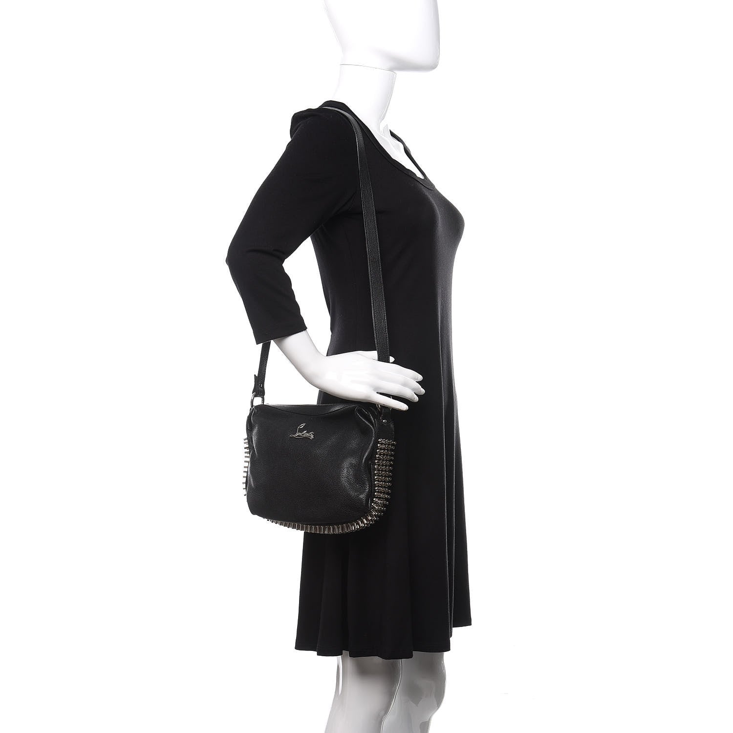 Christian Louboutin Calfskin Studded Shoulder Bag Black 2 of 9