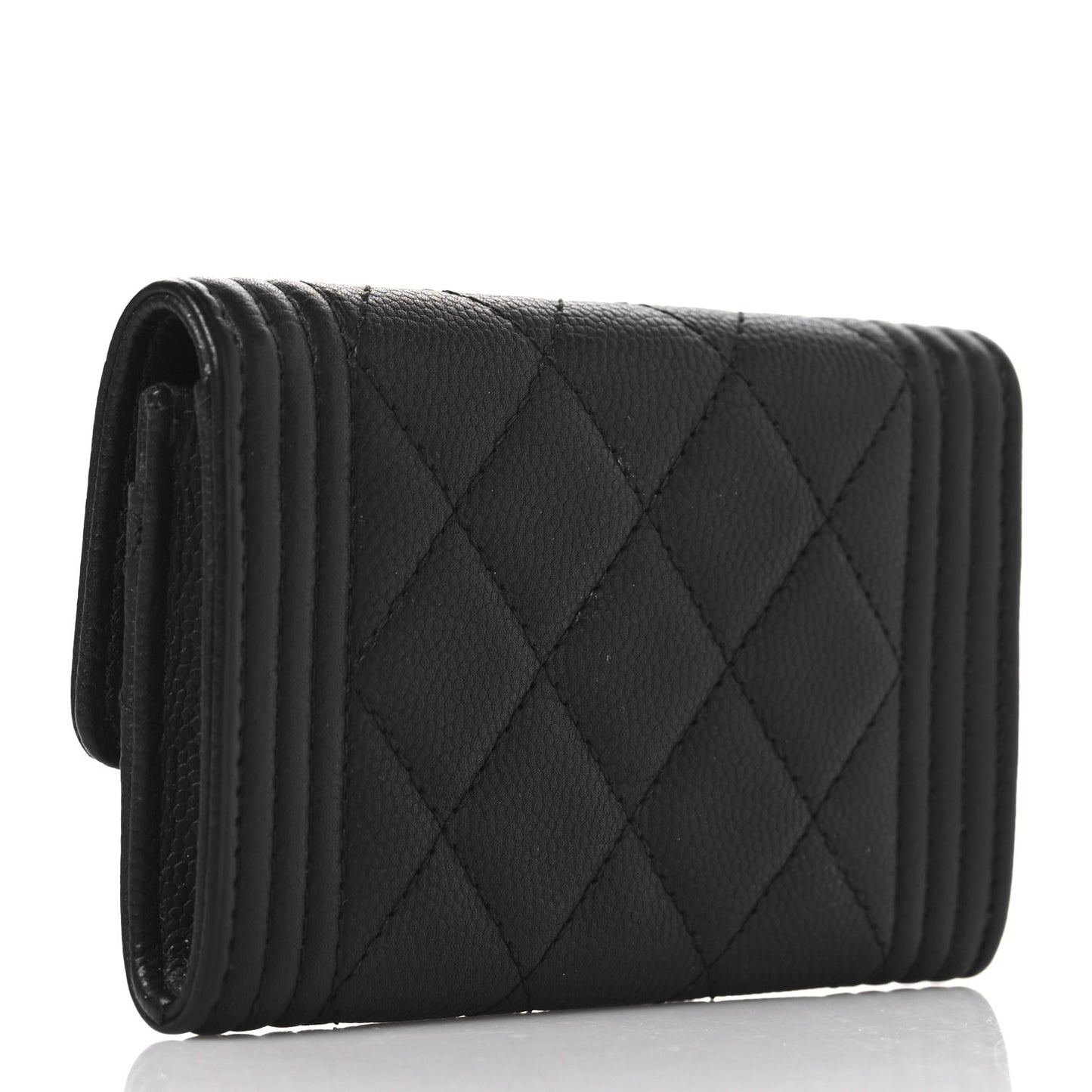 Caviar Quilted Boy Flap Card Holder Black