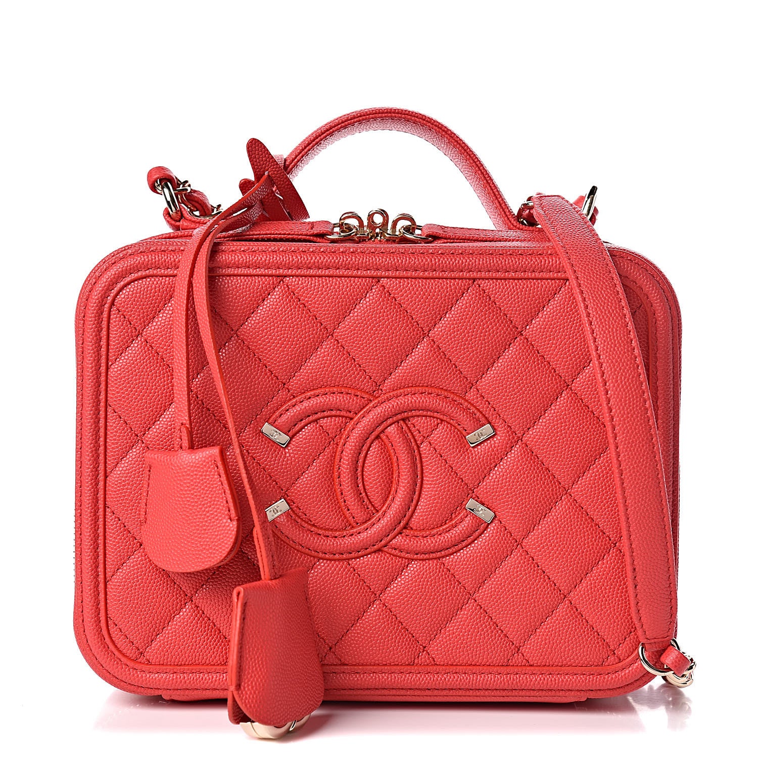 Chanel Caviar Quilted Medium CC Filigree Vanity Case Red 1 of 10