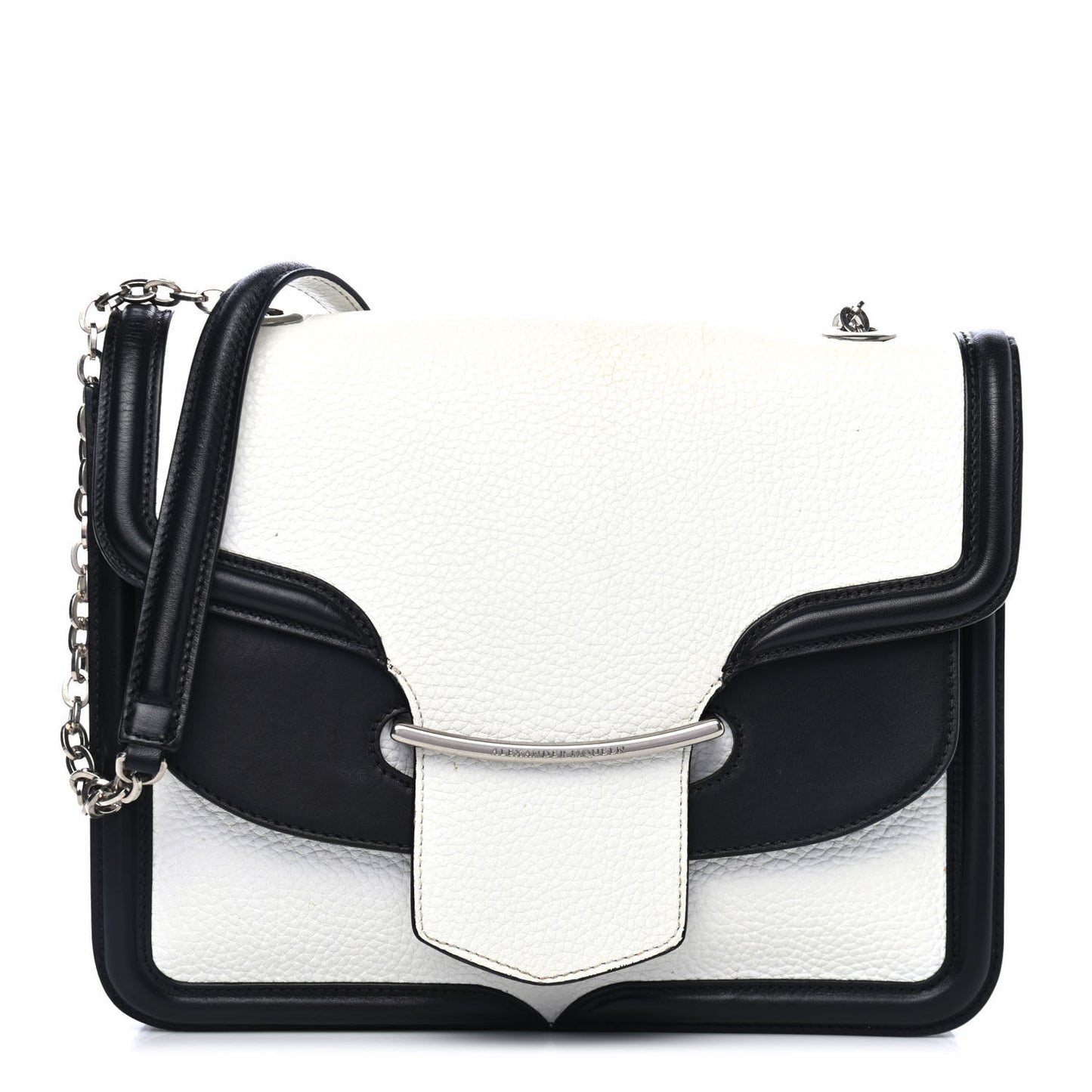 Grain Calfskin Heroine Chain Satchel Black White