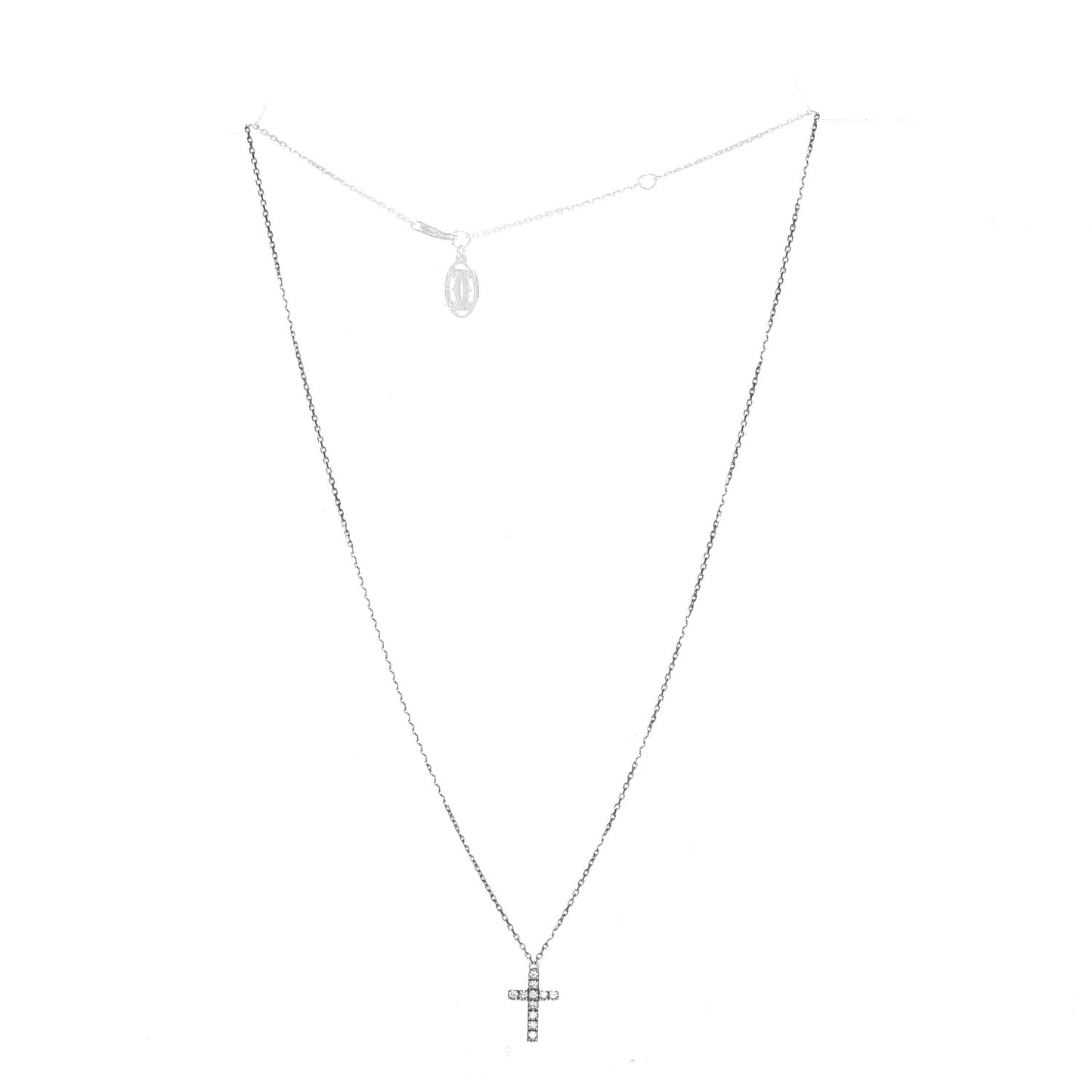 18K White Gold Diamond Symbols Cross Pendant Necklace