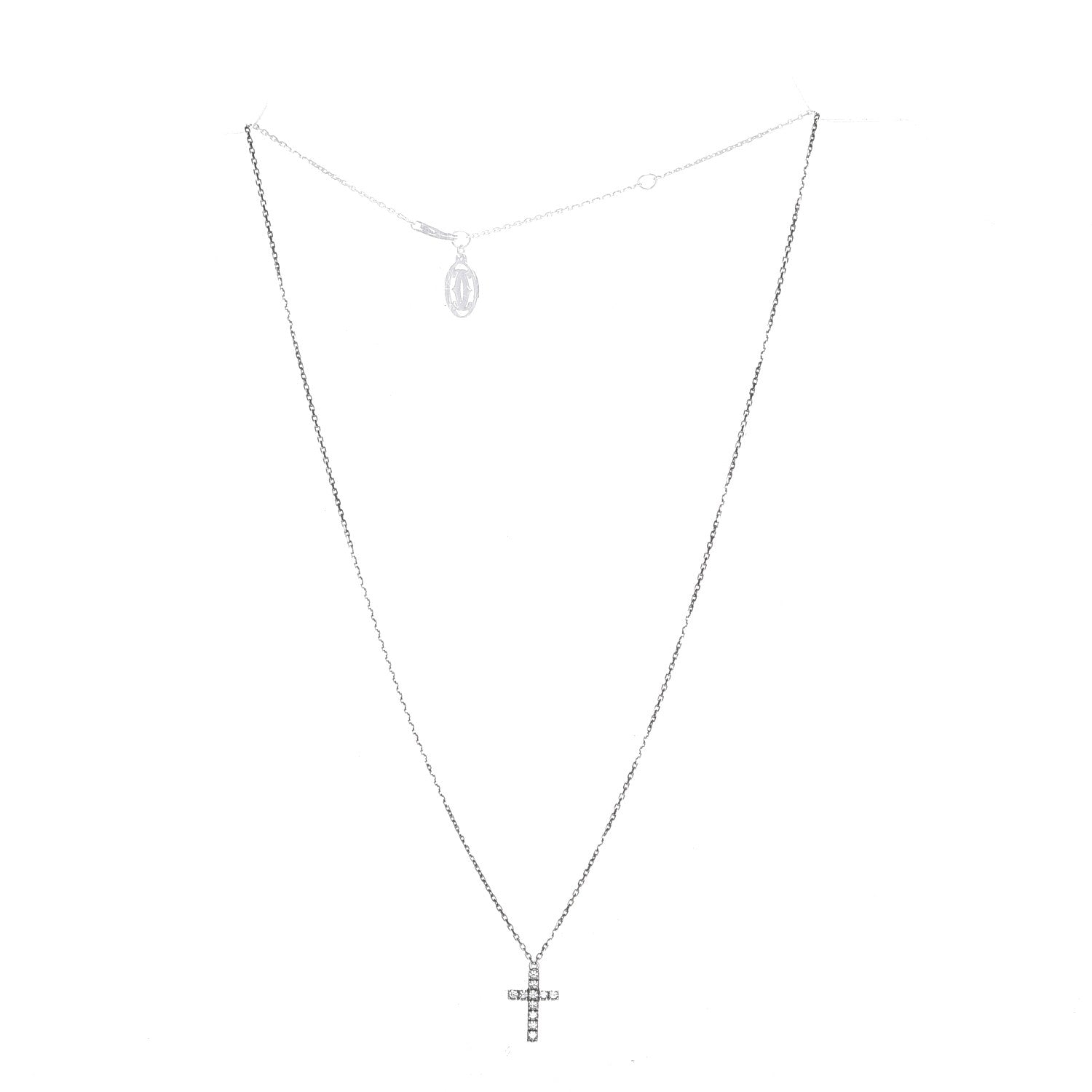Cartier 18K White Gold Diamond Symbols Cross Pendant Necklace 3 of 9