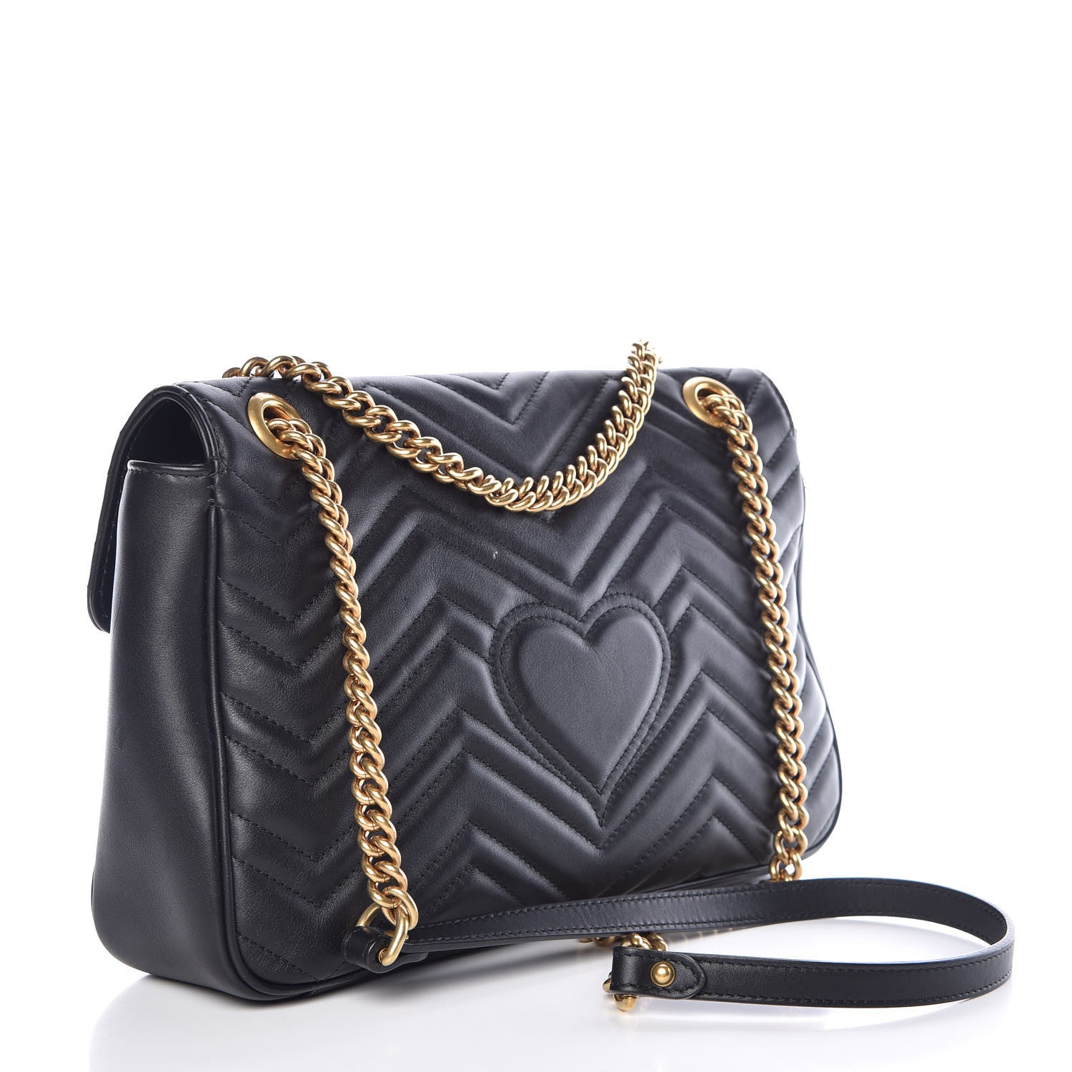 Gucci Calfskin Matelasse Medium GG Marmont Shoulder Bag Black 3 of 13