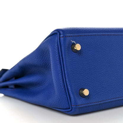 Hermes Togo Horseshoe Kelly Retourne 25 Bleu Electrique Bordeaux 7 of 38