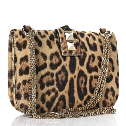 Valentino Garavani Calf Hair Leopard Print Small Glam Lock Rockstud Flap 2 of 10
