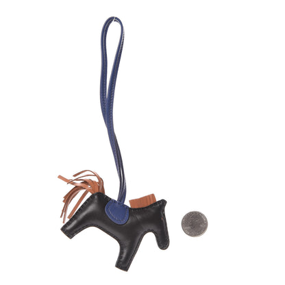 Hermes Milo Lambskin Grigri Rodeo Horse Bag Charm PM Black Bleu Encre Gold 2 of 5
