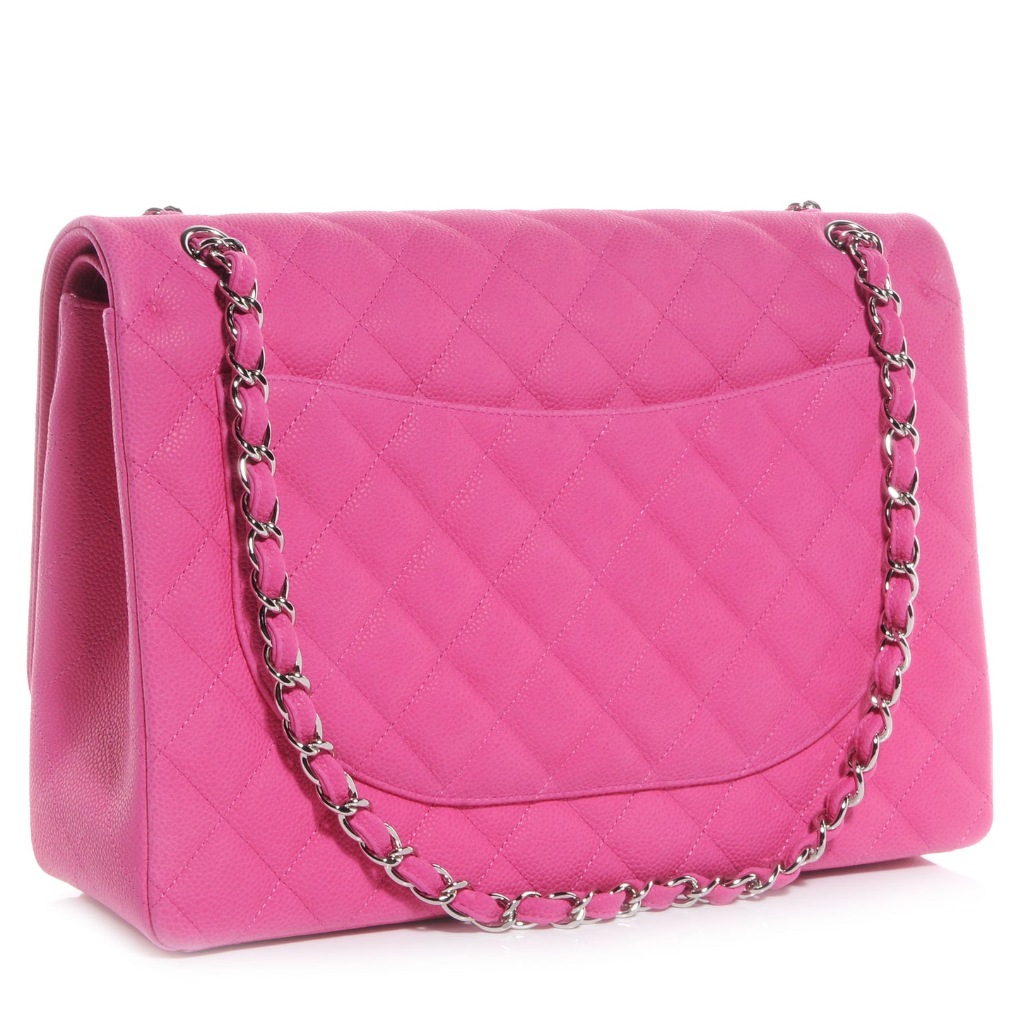 Iridescent Caviar Maxi Double Flap Hot Pink