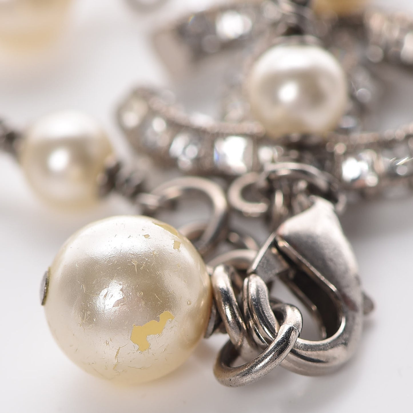 Baguette Crystal Pearl CC Bracelet Silver