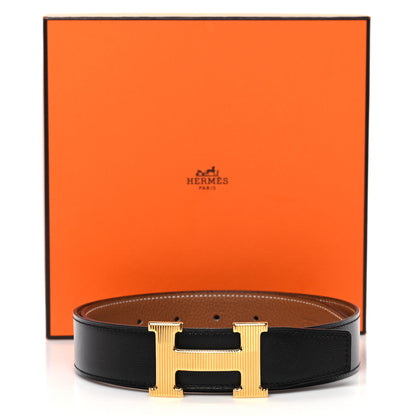 Hermes Box Togo 32mm Striee H Belt 75 30 Black Gold 5 of 5