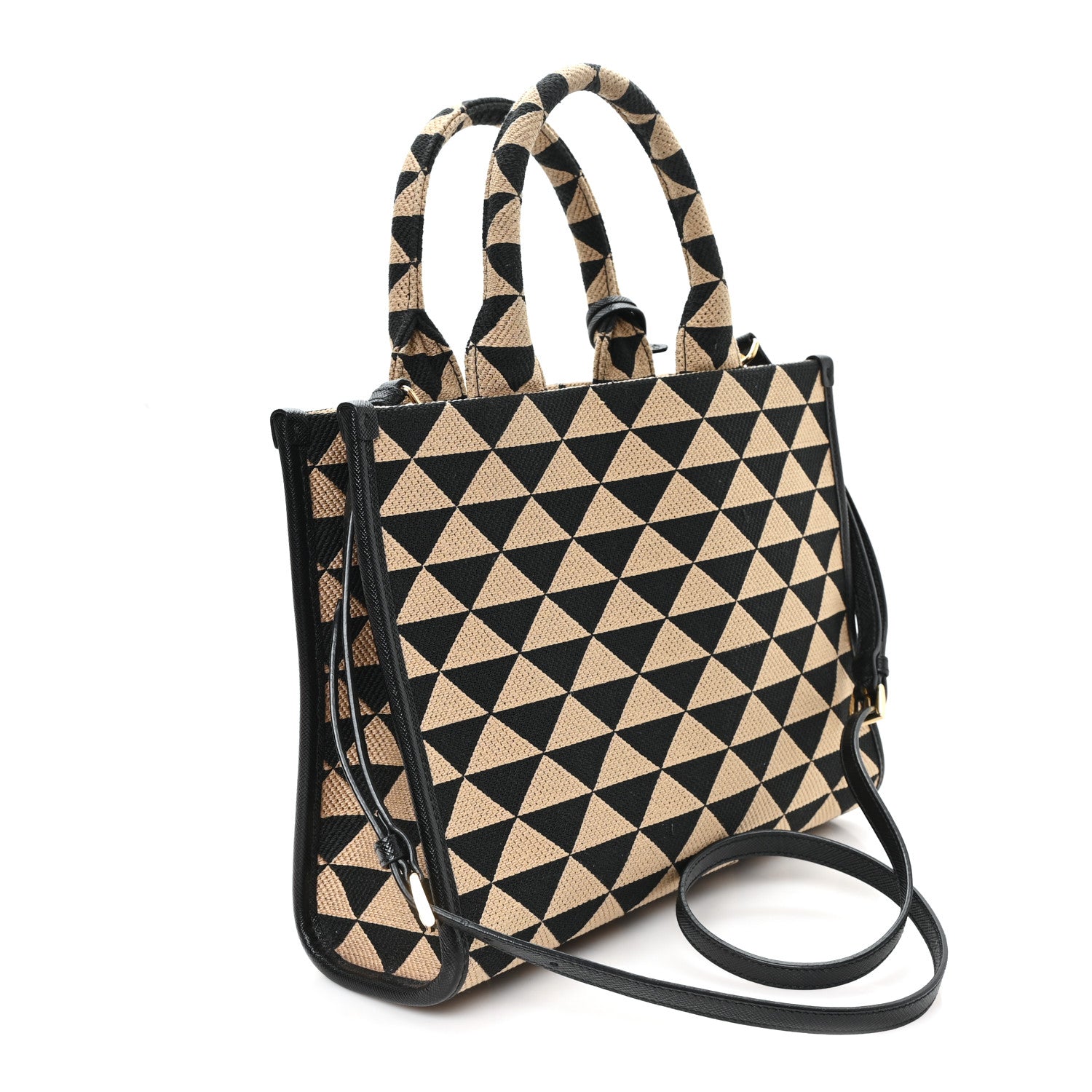 Prada Jacquard Saffiano Triangolo Symbole Embroidered Small Tote  Black Corda 3 of 9
