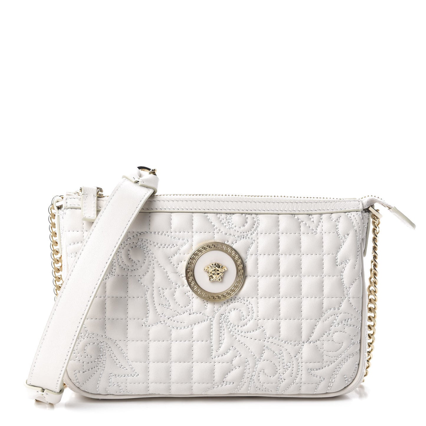 Nappa Barocco Quilted Vanitas Chain Crossbody Bag White