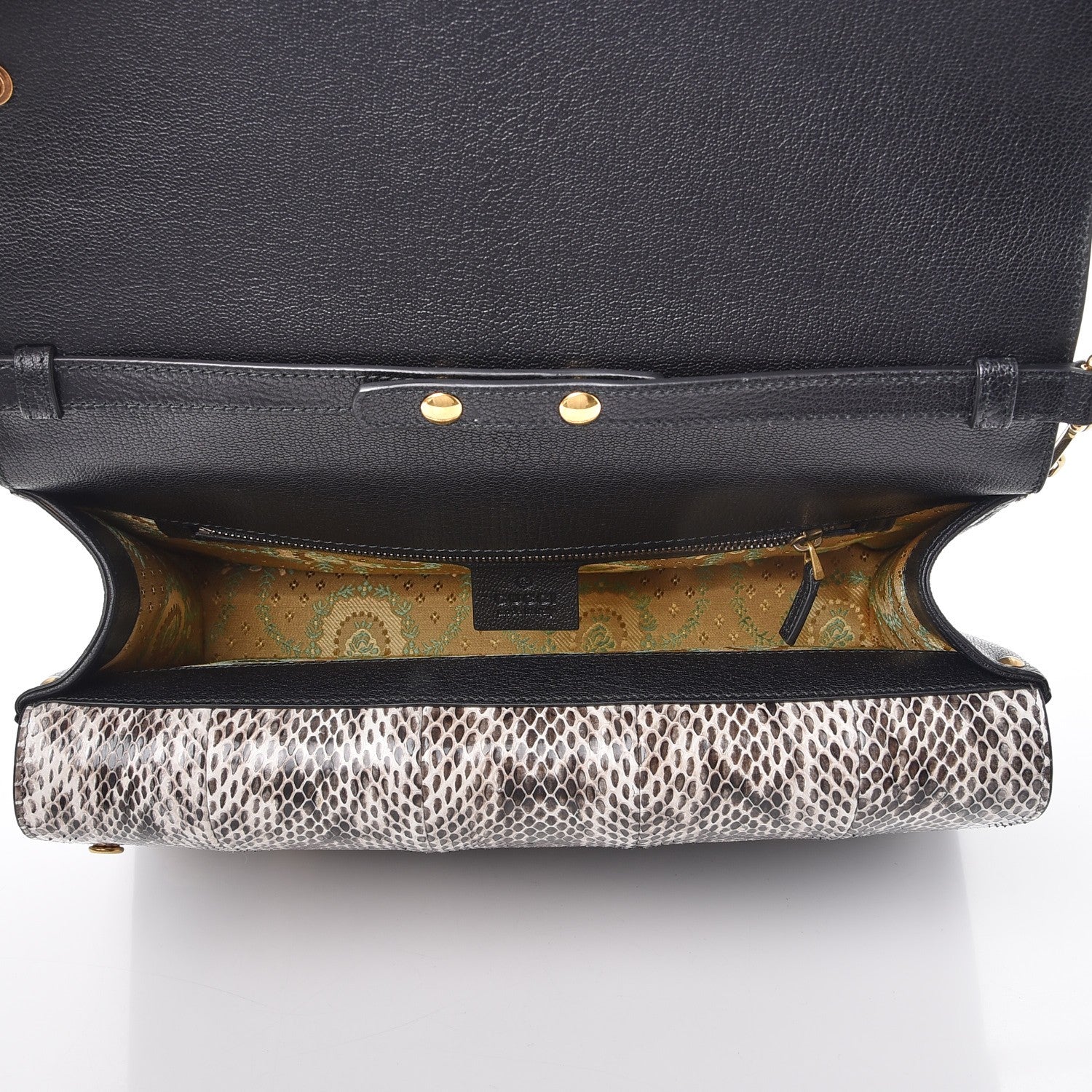 Gucci Calfskin Snakeskin Studded Medium Ottilia Top Handle Bag Black 5 of 8