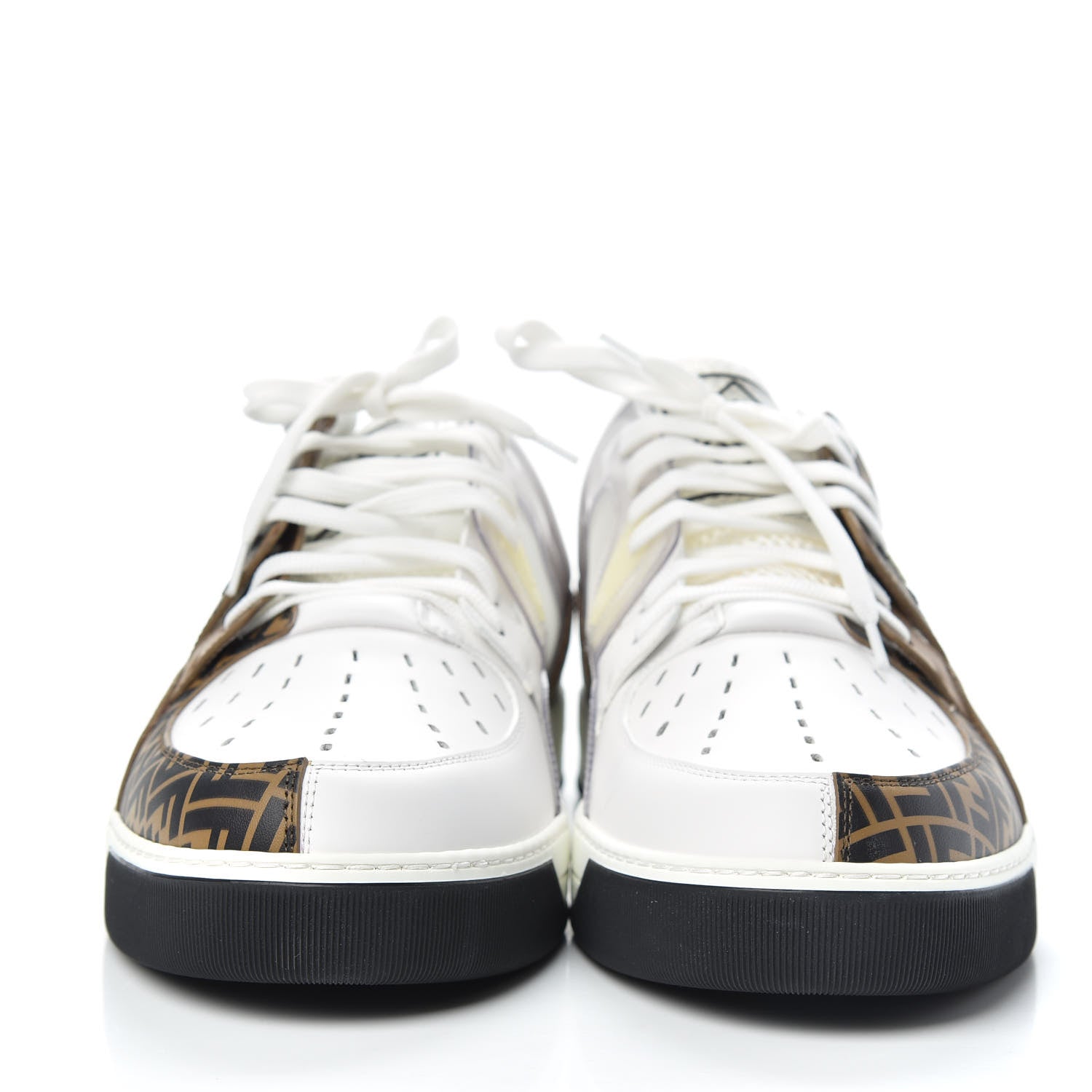 Fendi Vitello Mesh FF Digital Print Mens Fancy Low Top Sneakers 9 Nocciola Black Ultra White 2 of 12