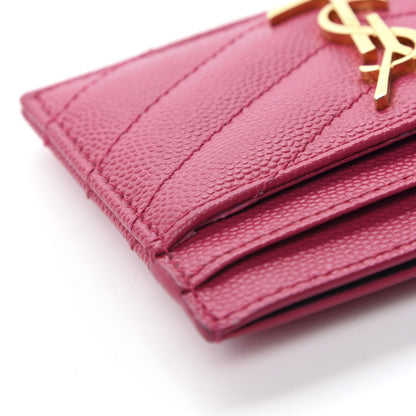 Saint Laurent Grain De Poudre Matelasse Chevron Monogram Credit Card Case Fresh Fuxia 6 of 9