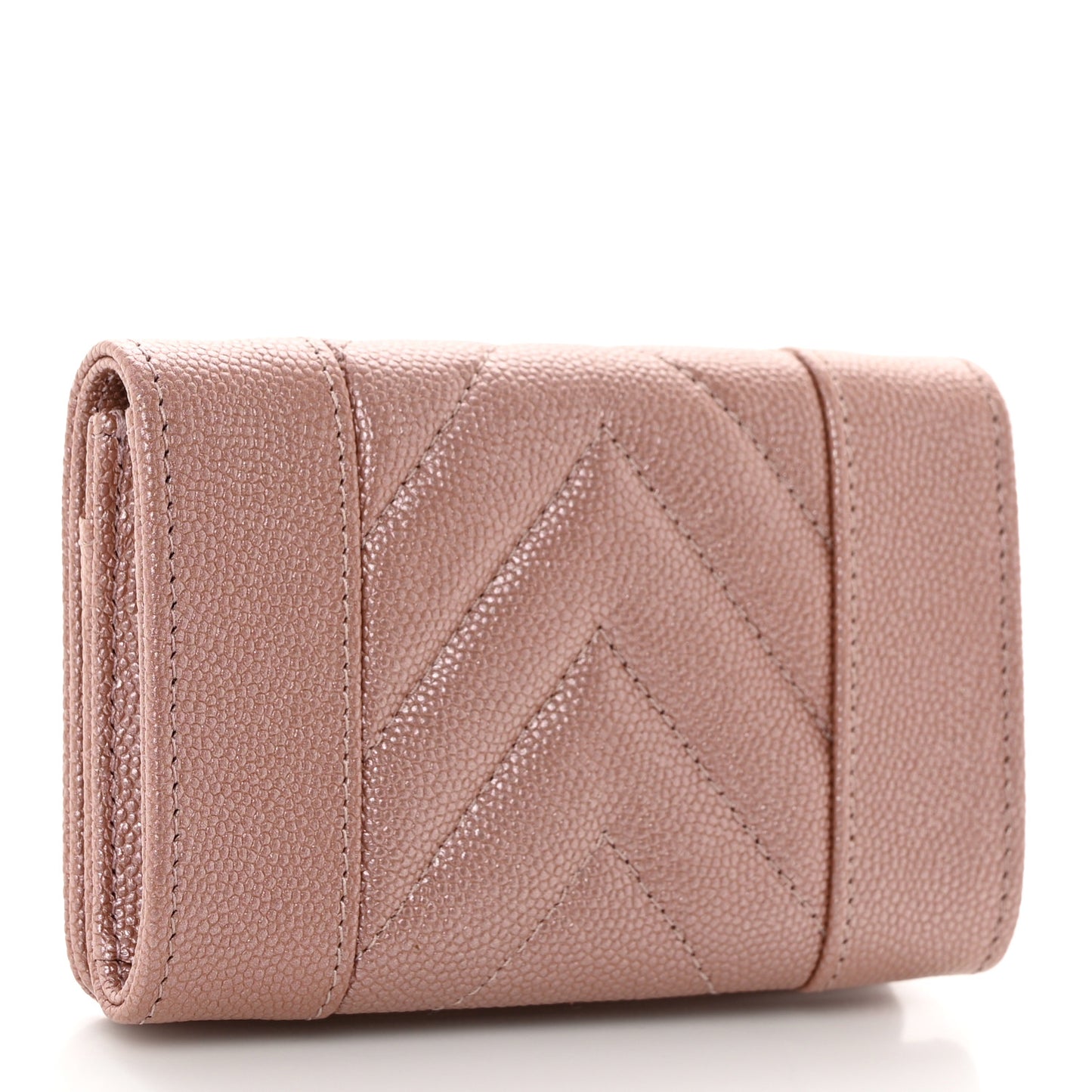 Metallic Caviar Chevron Quilted Vintage Mademoiselle Flap Card Holder Pink