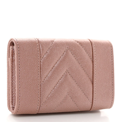 Chanel Metallic Caviar Chevron Quilted Vintage Mademoiselle Flap Card Holder Pink 3 of 8