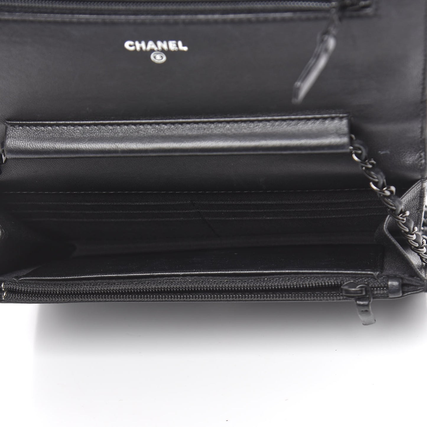 Lambskin Chevron Quilted Wallet On Chain WOC So Black