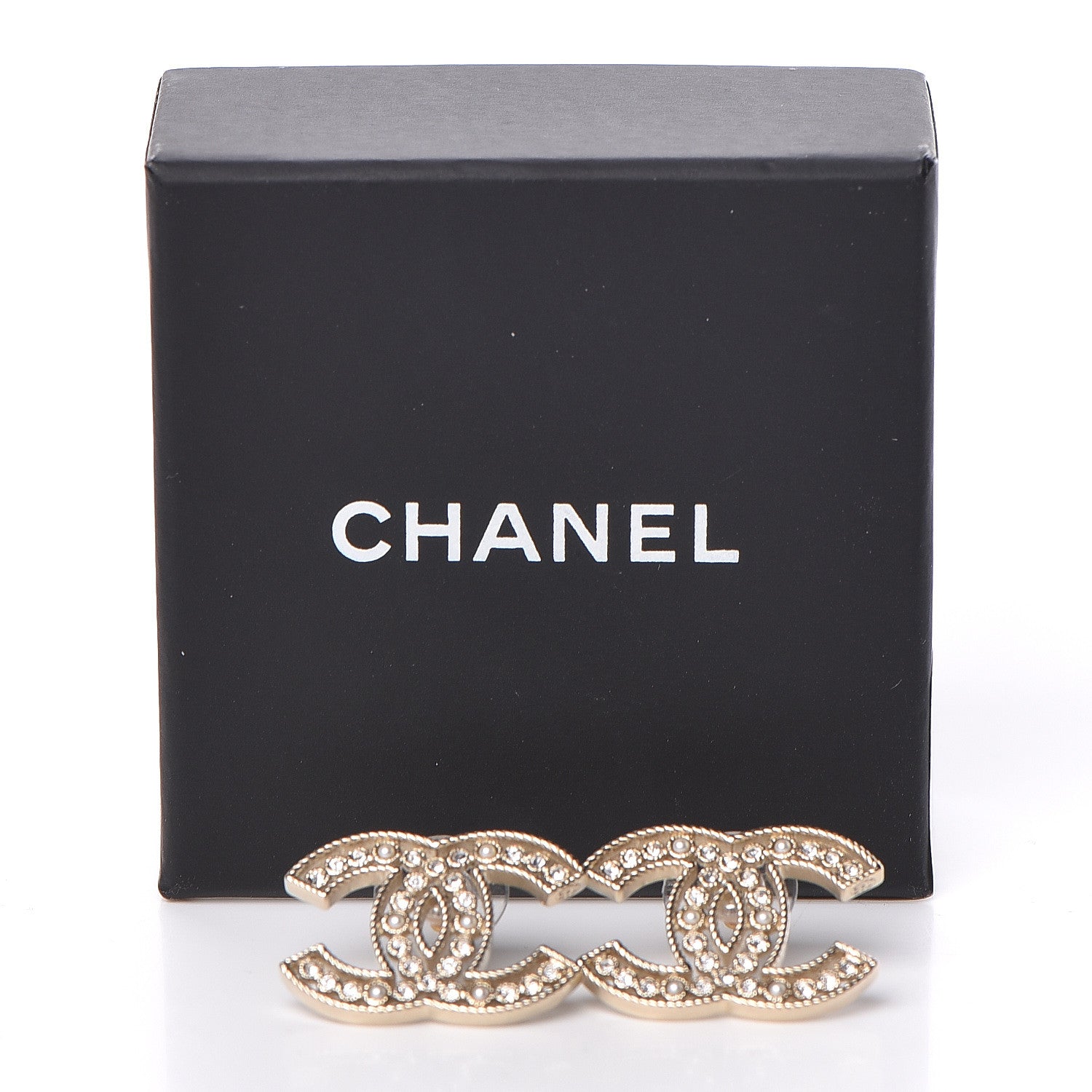 Chanel Pearl Crystal Sparkling Pearls CC Earrings Light Gold 5 of 5