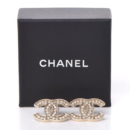 Chanel Pearl Crystal Sparkling Pearls CC Earrings Light Gold 5 of 5