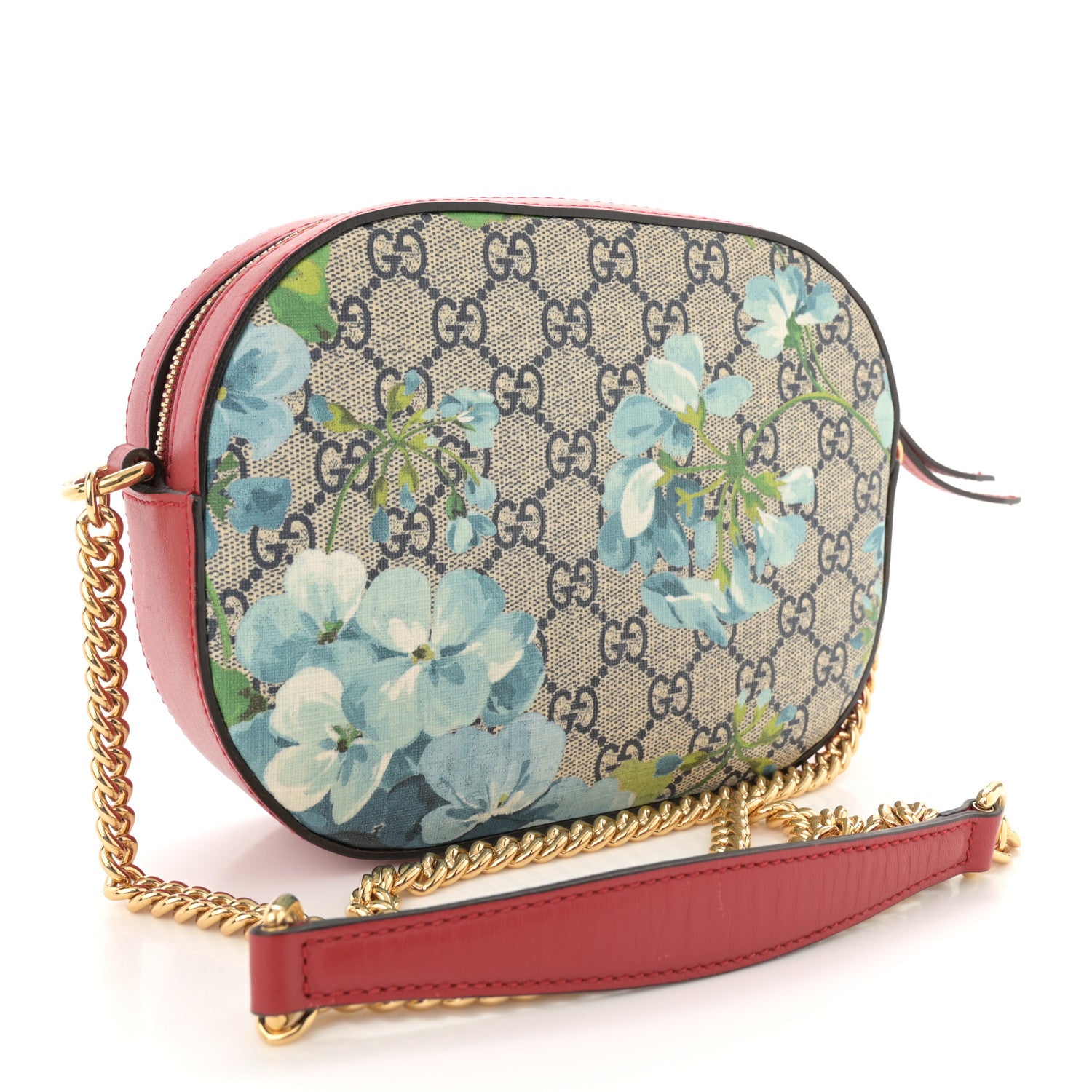 Gucci GG Supreme Monogram Blooms Mini Chain Shoulder Bag Beige Blue Navy Hibiscus Red 3 of 14