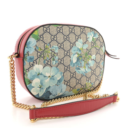 Gucci GG Supreme Monogram Blooms Mini Chain Shoulder Bag Beige Blue Navy Hibiscus Red 3 of 14